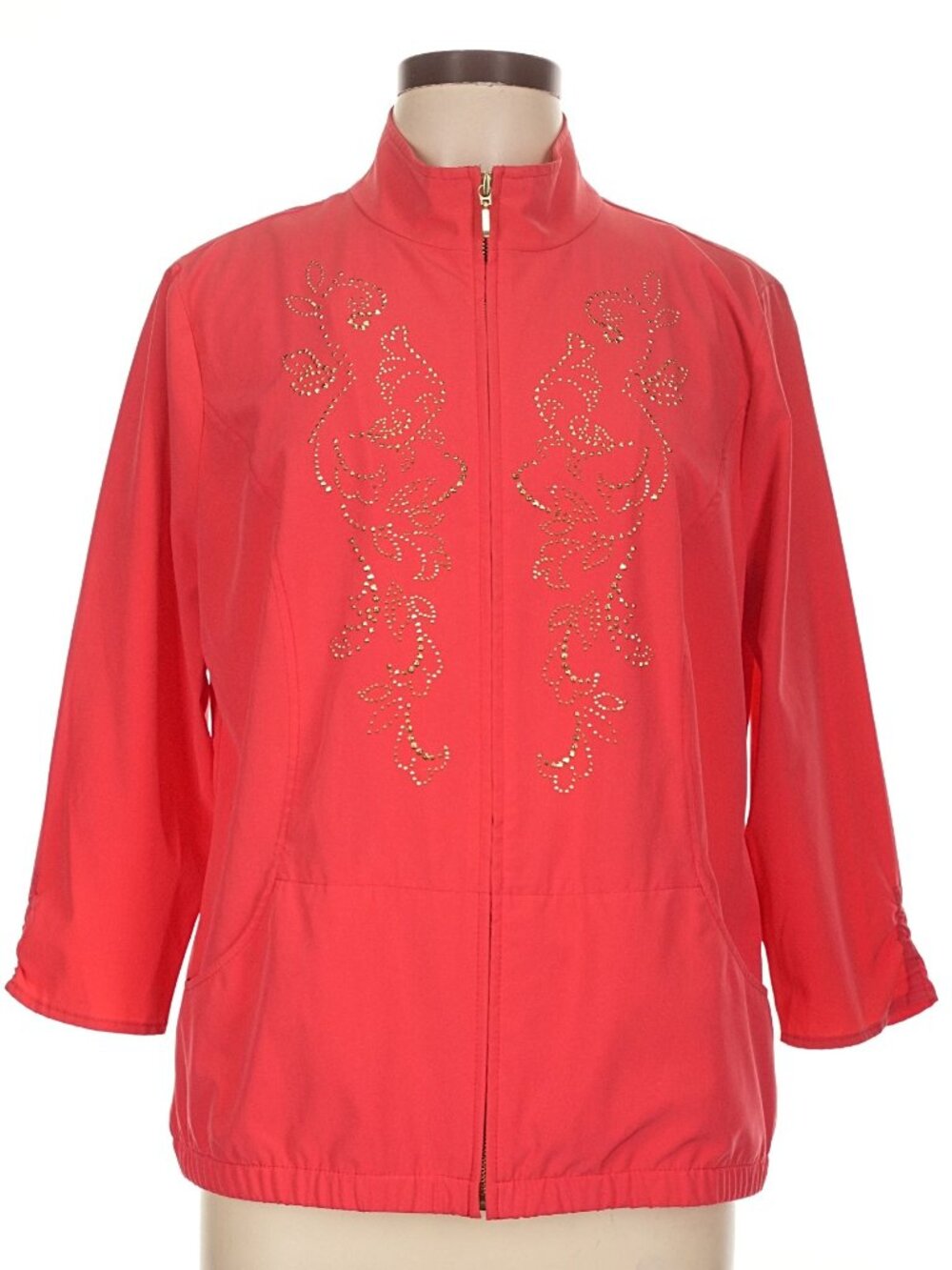 Zenergy Neema Sz 2 L Red Coral Jacket Embellished Nailheads Wind Rain Excellent